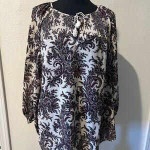 Liz Claiborne Black and Cream Paisley Blouse 3/4 sleeve